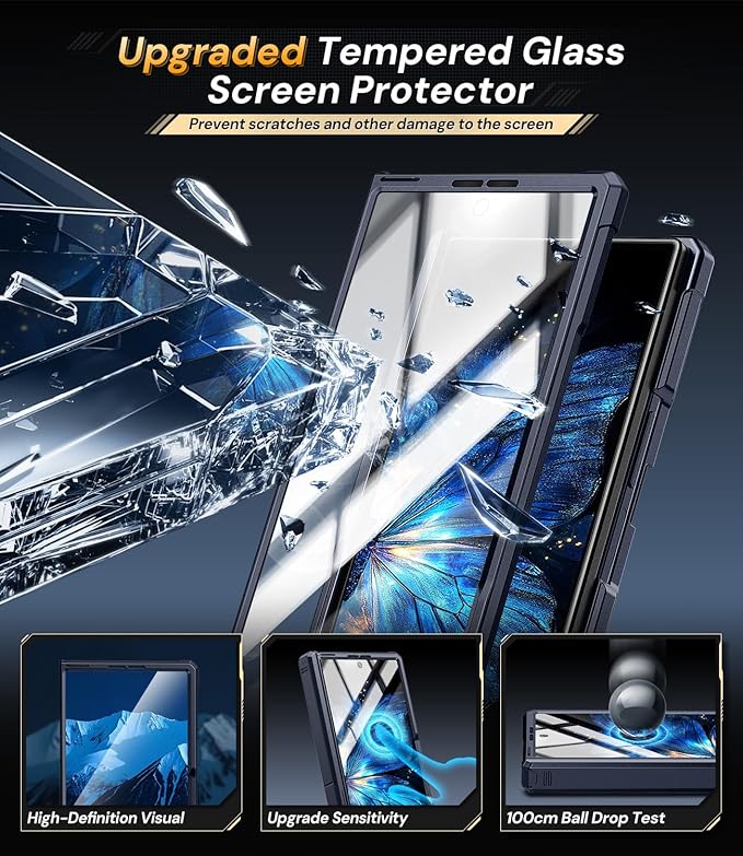 Kaiiecal for Samsung Galaxy Z-Fold-7 Case: Dual-Stand & Rugged Hinge Protection & HD Screen Protector [Anti-Fingerprint & Anti-Slip] Durable Shockproof Cover for Z Fold7 5G 2025(Blue)