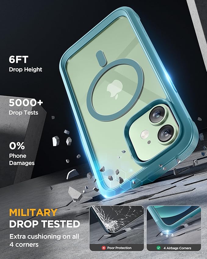 Miracase Glass Series Designed for iPhone 12/12 Pro 6.1 Inch, Upgrade Full-Body Magnetic Case with Built-in 9H Tempered Glass Screen Protector, with Camera Lens Protector, Magnetic Green