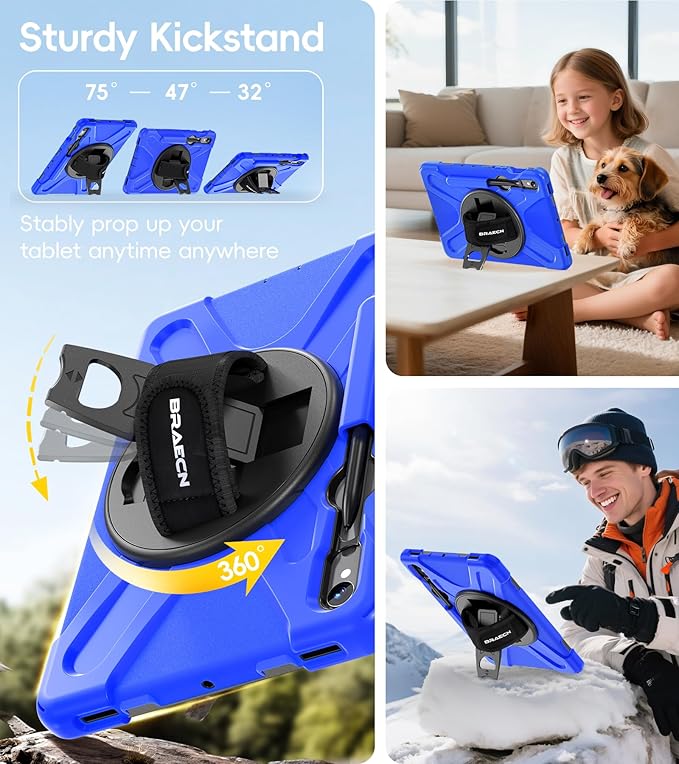 BRAECN Case for Samsung Galaxy Tab S10 Lite/S10 FE/S9 FE 5G 10.9"& S9/S8/S7 11",Heavy Duty Shockproof Silicone Cover with 360 Rotating Stand &Hand Strap, Kickstand, Shoulder Strap, S Pen Holder