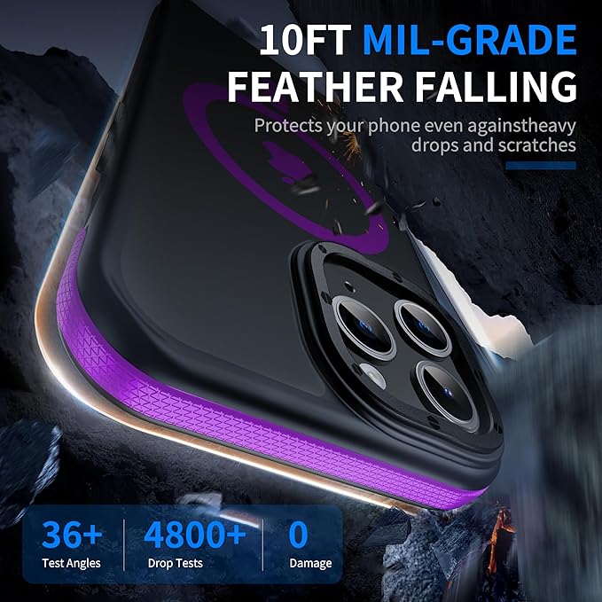 Strong Magnetic Case for iPhone 14 Pro Max [10Ft Military-Grade Protection] Compatible with fit MagSafe Shockproof Slim Thin Cover 6.7 inch 14 Pro Max Phone case,Purple Bumper