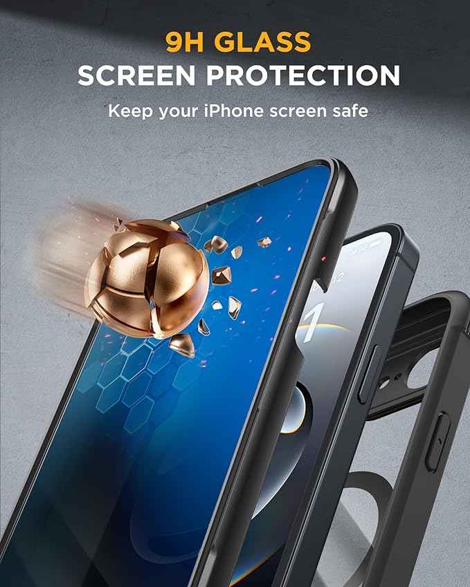 Miracase for iPhone 17e & 16e Case with Built-in Private Screen Protector, [Magnetic with MagSafe] Full-Body Phone Cover Military Drop Proof 17 E/ 16 E Bumper 6.1 inch, Black