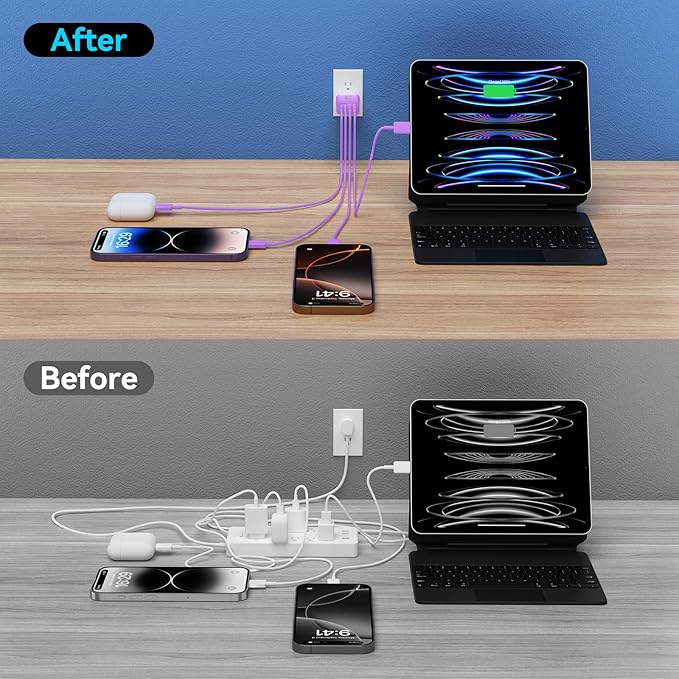 USB C Wall Charger Block, 2Pack 40W 4-Port C Charger Fast Charging Block PD Power Adapter +QC 3.0 USB A Wall Plug Multiport Type C Box Cube for i Phone 15/14/13/12/11 Pro Max,pad, Galaxy,Purple