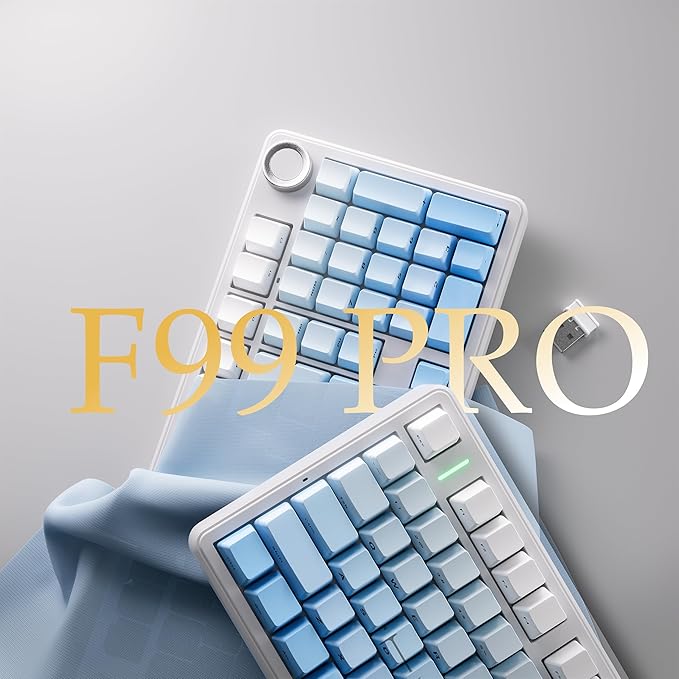 x Aula F99 Pro 99% Mechanical Gaming Keyboard – Wireless Bluetooth, 2.4Ghz RF, USB-C Wired Keyboard with RGB Backlit, Hot-Swappable Pre-lubed Linear Switches, PBT Keycaps, Numpad, Volume Knob