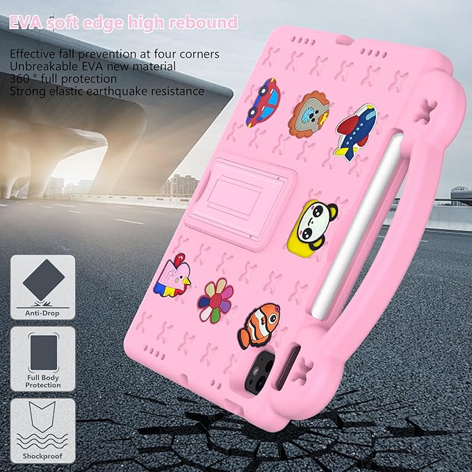 Dteck for iPad Air 6th Gen 11 Inch Case 2024,iPad Pro 11 Inch Case 2024 5th Gen(M4),Cartoon Panda Shockproof Rugged Lightweight Convertible Stand Kids Friendly Tablet Case with Handles,Pink
