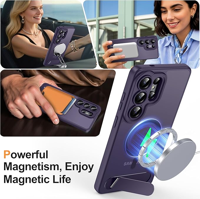 Magnetic for Samsung Galaxy S26 Ultra Case, [Compatible with MagSafe][Full Camera Protection][Built-in Invisible Kickstand] Translucent Matte Phone Case for S26 Ultra 6.9" - Purple