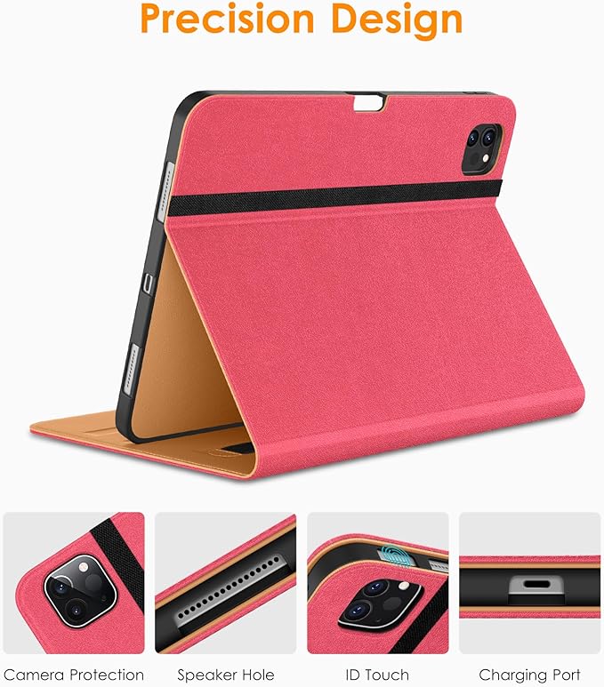 DTTO for iPad Pro 12.9 6th / 5th / 4th / 3rd Generation Case 2022/2021/2020/2018, Leather Folio Stand Cover with Built-in Apple Pencil Holder -Auto Wake/Sleep and Multi Viewing Angles,Rose Red