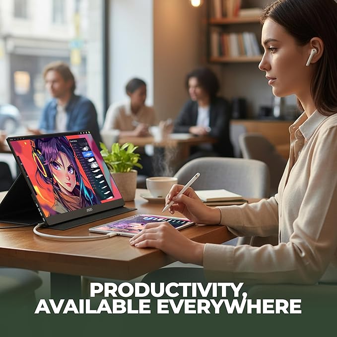 AOC 16T20 Portable Monitor 15.6" FHD 1080p IPS Display, USB-C x2, Mini HDMI, Built-in Speakers, Travel Monitor with Smart Cover, Compatible with Laptops, MacBook, Gaming Console Ready