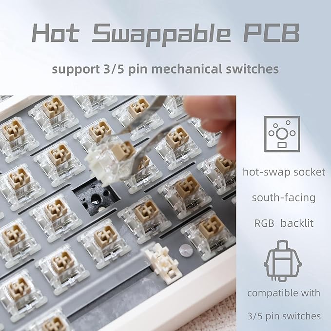 GMK87 TKL Mechanical Keyboard Kit Tri-Mode for 3/5pin Switches,85 Keys+Rotary Knob+TFT-LCD Screen Hotswap PCB Gasket Mounted,VIA Programmable DIY Keyboard Kit (White)