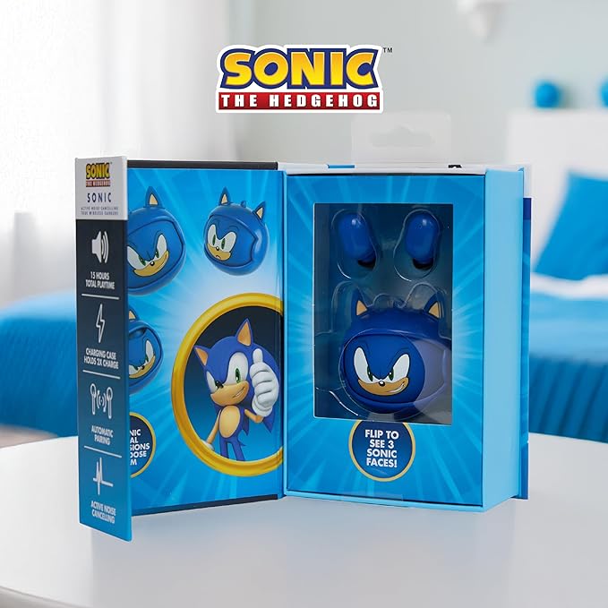 Sonic The Hedgehog Wireless Earbuds, True Wireless Bluetooth Earbuds, in-Ear Headphones with Active Noise Cancelling and Charging Case (Sonic The Hedgehog)