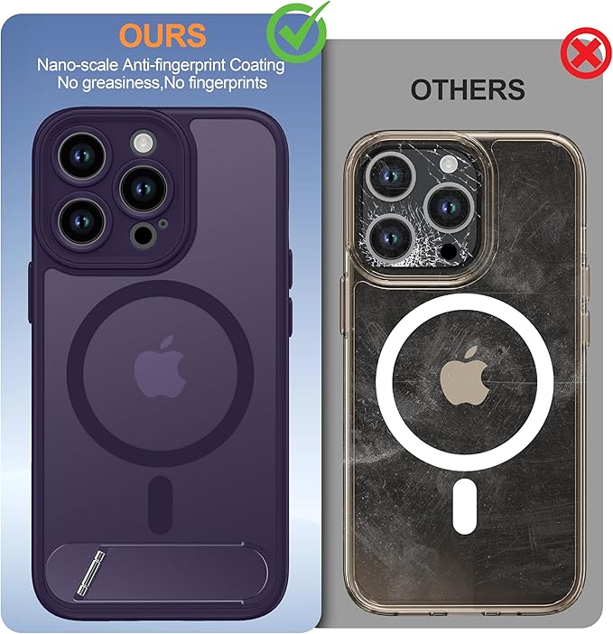 Magnetic Compatible with iPhone 13 Pro Case, [Built-in Kickstand][Full Camera Protection][Compatible with MagSafe][Anti-Fingerprint] Shockproof Phone Case for iPhone 13 Pro 6.1",Purple