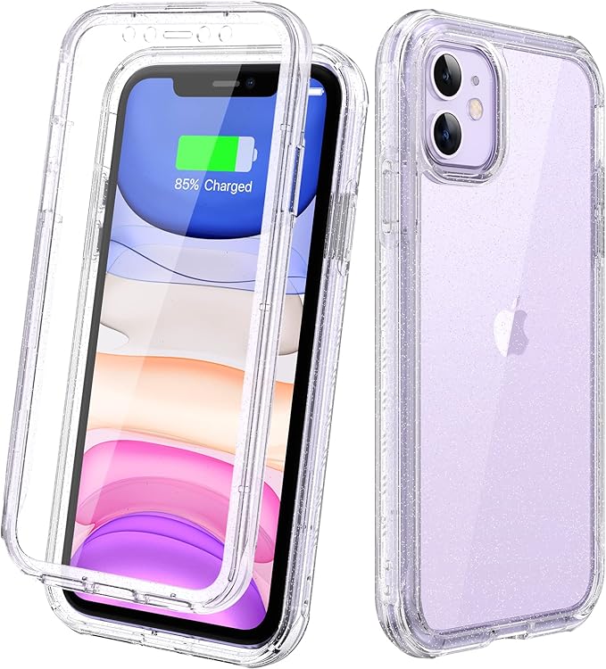 Diaclara Compatible with iPhone 11 Case, Full Body Rugged with Built-in Touch Sensitive Anti-Scratch Screen Protector, Soft TPU Bumper Case Clear Compatible with iPhone 11 6.1" (Clear Glitter)