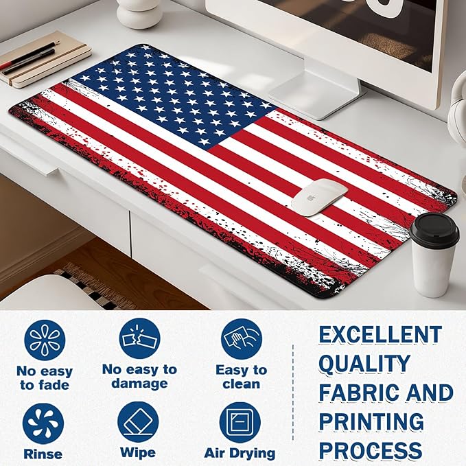 Gaming Mouse Pad - (31.5"×11.8") American Flag Large Mouse Pads for Desk - Desk Mat for Keyboard and Mouse with Non-Slip Base, Desks Pad Matfor Game/Office & Home