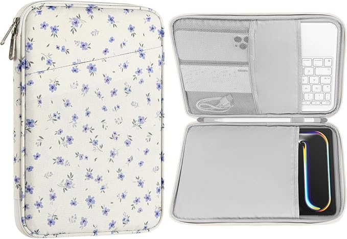 MoKo 9-11 Inch Tablet Sleeve Case, Fits New 11inch iPad Air M4/Pro M5, iPad A16 11", i-Pad 10/9/8/7th/Air 5/4th 10.9"/10.2", Tab S9/S8 11", Protective Bag Carrying Case with Pocket, Mint Blue Floral