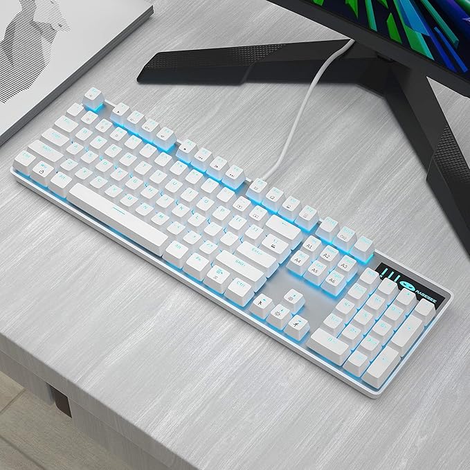 MageGee Mechanical Gaming Keyboard, Wired USB Adjustable Backlight Keyboard, New Mechanical Storm 100% Anti-ghosting Keyboards with Blue Switches for Windows PC/MAC Games (White)