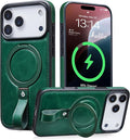 Butaiga for iPhone 17 Pro Max Leather Case with Stand, Anti-Slip Grip Ring, Fits for MagSafe (Green, iPhone 17 Pro Max)