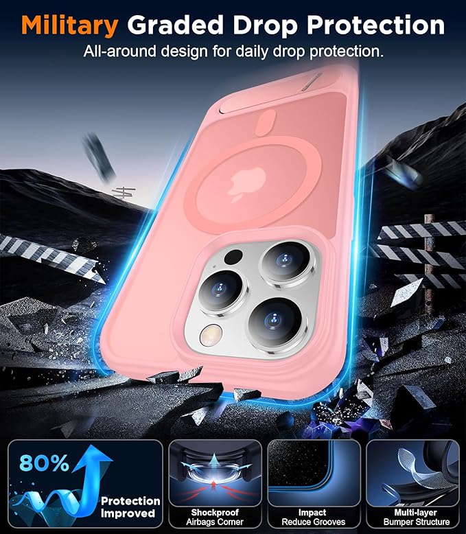 Magnetic Compatible with iPhone 14 Pro Max Case, [Built-in Invisible Kickstand][Compatible with MagSafe] [Military Grade Shockproof] Slim Translucent Matte Phone Case for iPhone 14 Pro Max 6.7"
