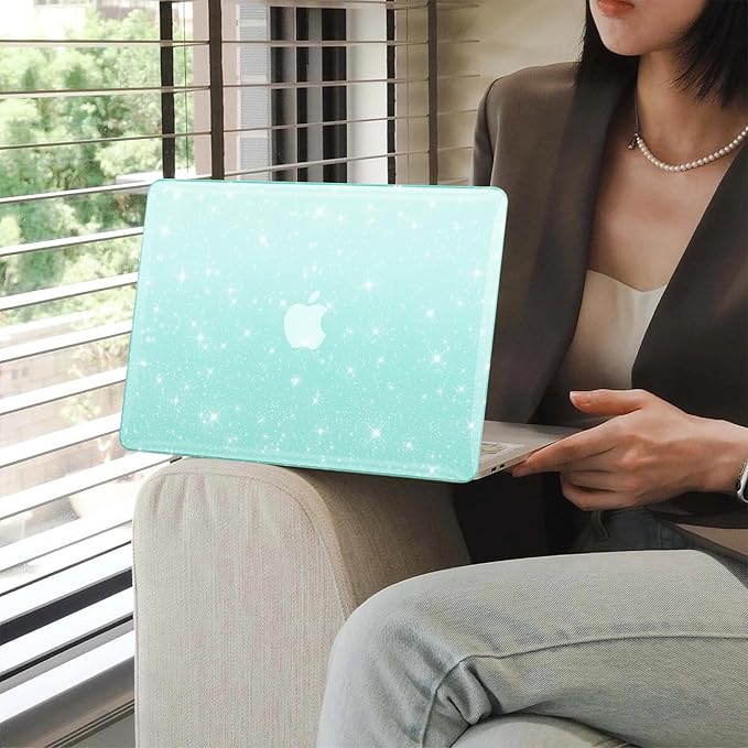 Green Glitter Case for MacBook Air 13 inch 2022-2018 M1 A2337 A2179 A1932, Glitter MacBook Air M1 Case - Shiny Bling Sparkle Plastic Hard Shell & Keyboard Cover for MacBook Air 13.3 inch