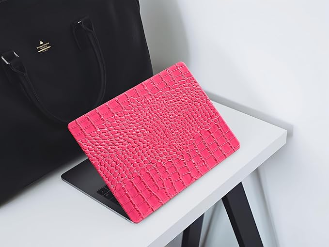 Compatible with Crocodile MacBook Air 13 inch Case 2021 2020 2019 2018 M1 A2337 A2179 A1932, Textured Elegant Luxury Aligator Skin Snakeskin PU Leather Hard Shell & Keyboard Cover, Pink