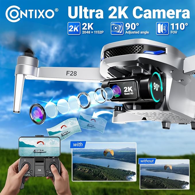 Contixo F28 Camera Drone for Adults, GPS Auto Follow, 26 Min Flight Time, Foldable FPV Drones with One-Button Return, Orbit, Waypoint, Selfie Mode, No FAA Required, Carry Case Included