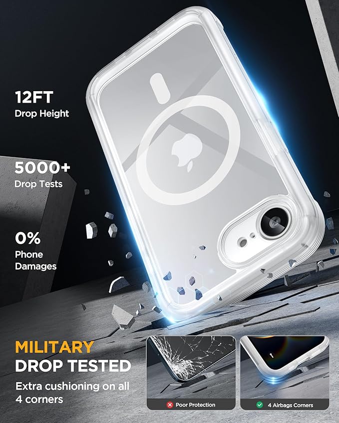 Miracase for iPhone 17e Case & iPhone 16e Case, Full-Body Phone with Built-in Glass Screen Protector, [Magnetic with MagSafe] Military Drop Proof 17 E/ 16 E Cover Bumper 6.1 inch, Matte Clear