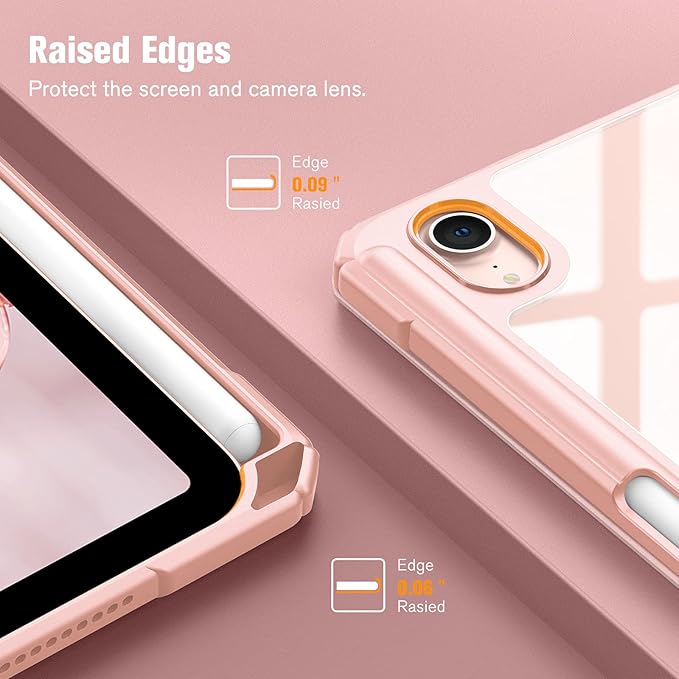 Fintie Hybrid Slim Case for iPad Mini 7 (A17 Pro, 7th Generation) 2024 / iPad Mini 6 (6th Gen) 8.3 Inch, [Built-in Pencil Holder] Shockproof Cover Clear Transparent Back Shell, Rose Gold