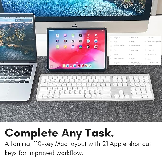 Macally Premium Bluetooth Keyboard for Mac - Compatible Apple Keyboard with Numeric Keypad - Multi Device Wireless for MacBook Pro/Air, Mac mini Pro, iMac, Laptop