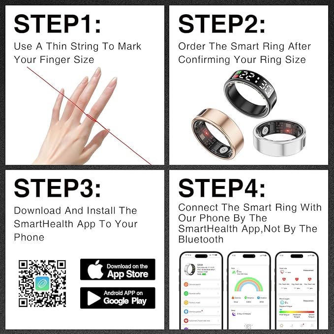 Smart Ring Women, Smart Ring Men Fitness Tracker with Heart Rate, Blood Oxygen, Sleep Monitoring, Step Counting, IP68 Waterproof for iPhone and Android (#9)