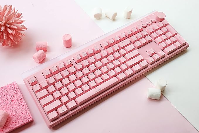 i-rocks K71M RGB Mechanical Gaming Keyboard with Media Control Knob, Switches (Brown), 107 Keys w/Full NKRO, PBT Keycaps, Multimedia Hotkeys, Detachable USB-C Cable and Onboard Storage, Pink
