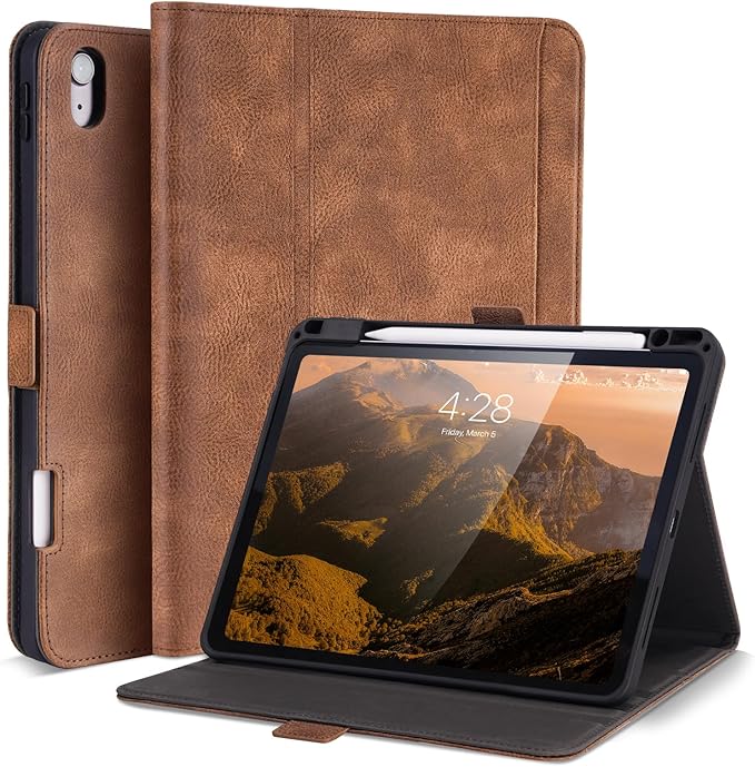 Handmade Case for iPad Air 13 Inch M4/M3/M2 (2026/2025/2024) with Pencil Holder Pocket,Magnetic Closure,Multi Angles Stand,Typing Angle,Folio Protective Cover,Auto Sleep/Wake,Dark Brown