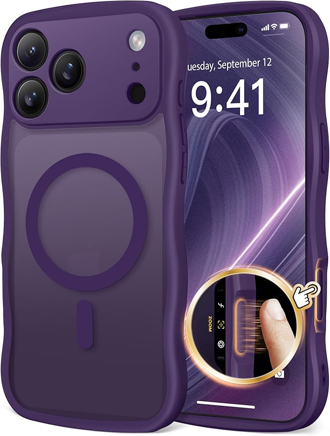 CAPRARO Magnetic for iPhone 17 Pro Max Case for Women Girls, Upgraded [Full Camera Protection] [Compatible with MagSafe] Cute Wave Translucent Matte Phone Case for iPhone 17 Pro Max, Deep Purple