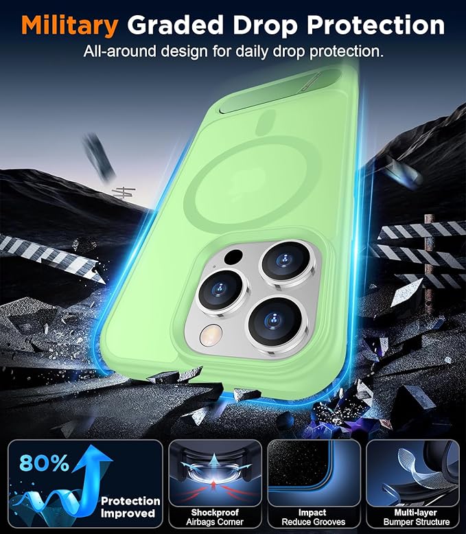 Magnetic Compatible with iPhone 14 Pro Max Case, [Built-in Invisible Kickstand][Compatible with MagSafe] [Military Grade Shockproof] Slim Translucent Matte Phone Case for iPhone 14 Pro Max 6.7"