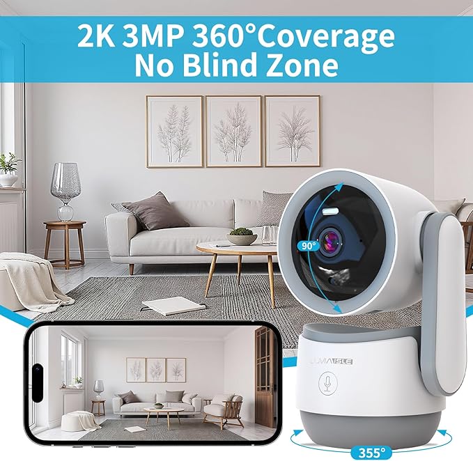 Indoor PTZ Camera with Privacy Mode, 2K 3MP Pan/Tilt Security Camera for Home, 32GB TF Card Included, No Subscription, Dual-Band 5G/2.4G WiFi, AI Motion Detection, Night Vision, 2-Way Audio,Siren