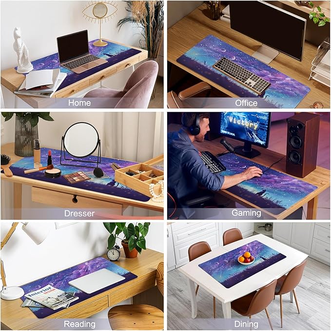 Lokigo Gaming Mouse Pad, Large Mouse Pad for Desk, Desk Mat Extended Mousepad, Cute Purple DeskPad with Non-Slip Rubber Base, Computer Mats for Desktop Home Office (31.5"x15.7", Cat)