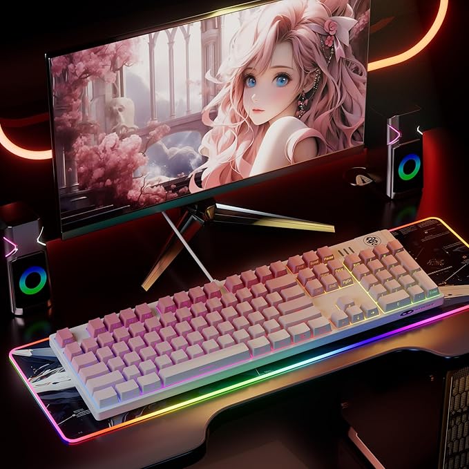 MageGee Mechanical Gaming Keyboard, Wired USB RGB Backlit Keyboard, 104-Key 100% Anti-Ghosting Mechanical Keyboard with Red Switches, Side-Printed Keycaps for Windows PC & Mac