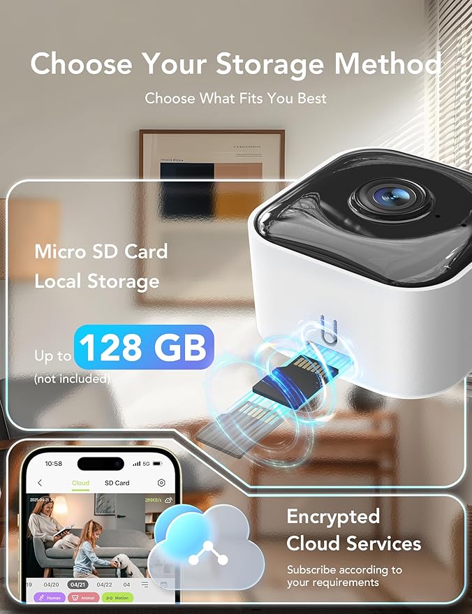GNCC 2K Indoor Cameras for Home Security with Phone App, 2.4G/5G Mini Pet Cam w/Human/Motion/Sound Detection, Compatible with Alexa, Cloud Storage Optional, Fixed View, Plug-in, 2 Pack
