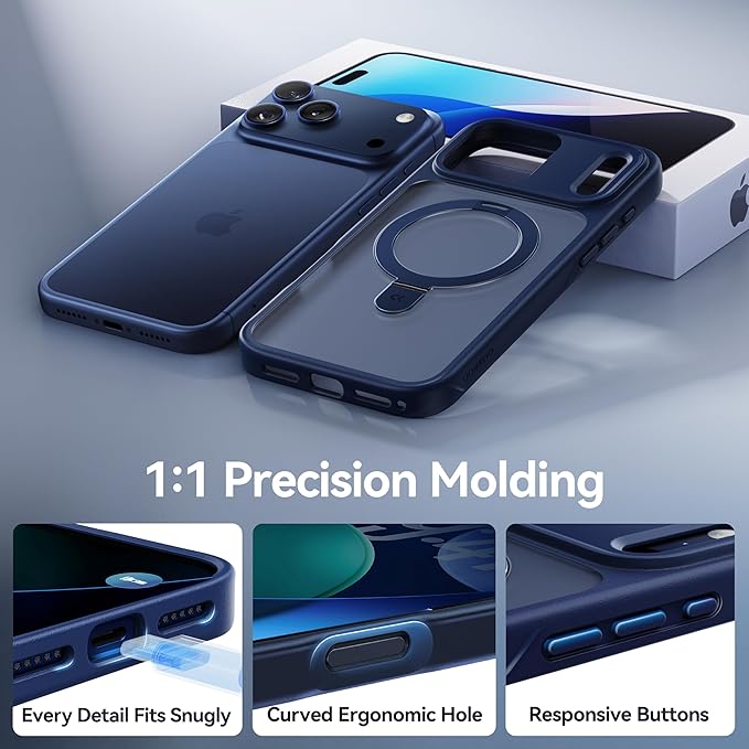 CASEKOO Ultra-Magnetic Stand for iPhone 17 Pro Max Case [Military Drop Protection] [Compatible with MagSafe] Shockproof Translucent Matte Slim Ring for iPhone 17 Pro Max Phone Case 6.9", Blue