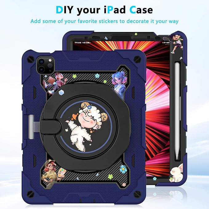 ROISKIN for iPad Air 11 inch M4/M3/M2 Case, iPad Pro 11 inch 4th/3rd/2nd/1st Generation,iPad Air 5th/4th 10.9 inch Case,Heavy Duty Shockproof with 360 Stand Handle Shoulder Strap Pen Holder for Kids
