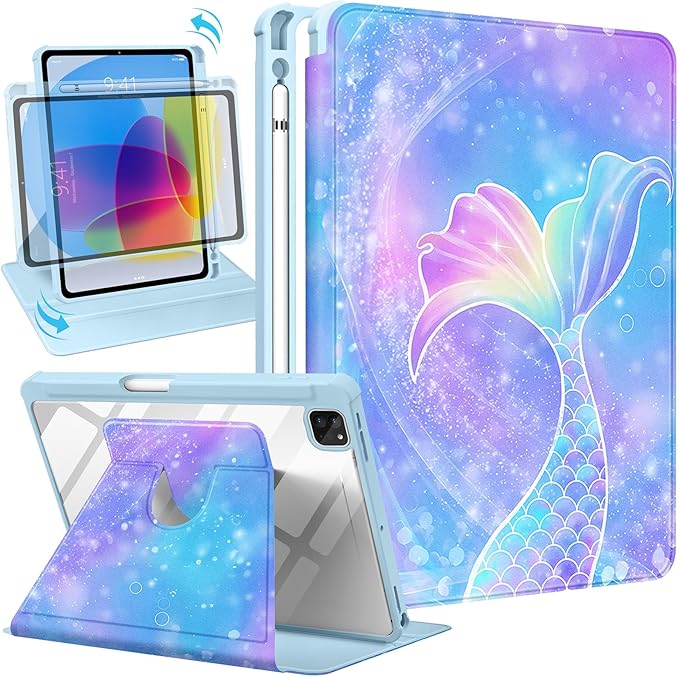 Uppuppy for iPad Pro 12.9 Case Folio Cover with Pencil Holder Girls Cute Women Kids Teens Girly Pretty Aesthetic Kawaii Design Rotating Stand for Apple iPad Pro 12.9 Inch Cases 2022/2021/2020/2018