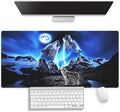 Large Gaming Mouse Pad (31.5" x 15.8") - Wolves Howling at The Moon Grey Wolf Bright Moonlight Great Snowy Mountain, Extra XXL Extended Office Accessories, Premium Stitched Anti-Slip Desk Mat