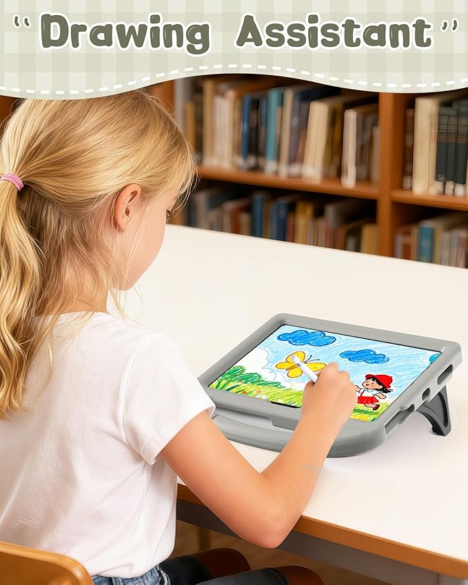 Kids Case for iPad A16 11th Gen 11-Inch 2025 & iPad 10th Generation (10.9" 2022), Durable Shockproof Fully-Body Cover with Screen Protector/Pencil Holder/Stand/Handle for Kids, Light Gray