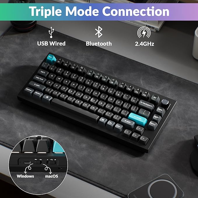 Keychron Q1 Ultra 8K 75% Wireless Mechanical Keyboard, Aluminum Hot-Swappable RGB, Red Switch, 82 Keys, 600h Battery Life, 2.4GHz/Bluetooth/Wired, ZMK Programmable, Mac Windows Linux – Black