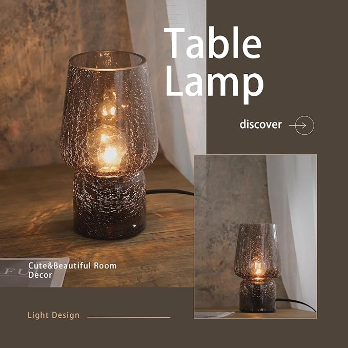 Mushroom Lamp,Small Table Lamp,Mini Cute Lamp Nightstand Lamp Kitchen Glass,Translucent Raindrop,Suitable for Bedrooms, Kitchens, Bedside, Girl Gifts(Raindrop Black)