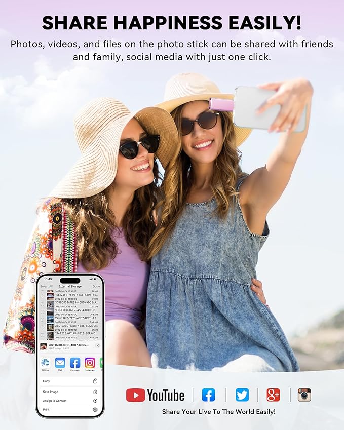 MFi Certified Flash Drive for iPhone iPad 256GB, Photo Stick for External Memory Storage, Easily Back Up and Save Photos Videos, USB Memory Stick Thumb Drive for iPhone/iPad/Android/PC (Purple)