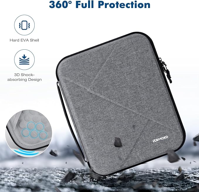 MoKo 13 inch Tablet Sleeve Bag for 13 inch iPad Air M4 2026, iPad Pro 13 M5/M4/Air M3/M2, iPadPro 12.9, Galaxy Tab S8+/S9+ 12.4, Hard Shell EVA iPad Bag with Storage and Padded Handle, Gray