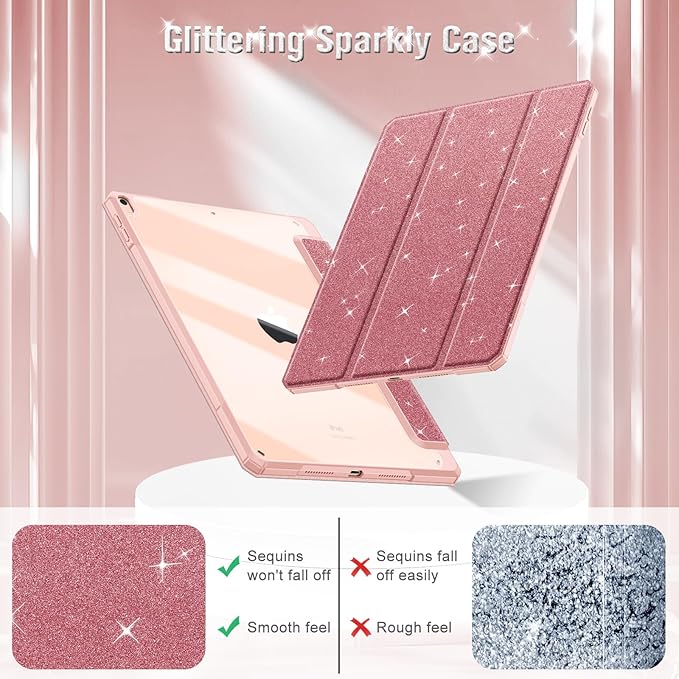 Fintie Hybrid Slim Case for iPad Air 3rd Generation 10.5" 2019 / iPad Pro 10.5 Inch 2017 - [Built-in Pencil Holder] Shockproof Cover with Clear Transparent Back Shell (Glittering Rose Gold)