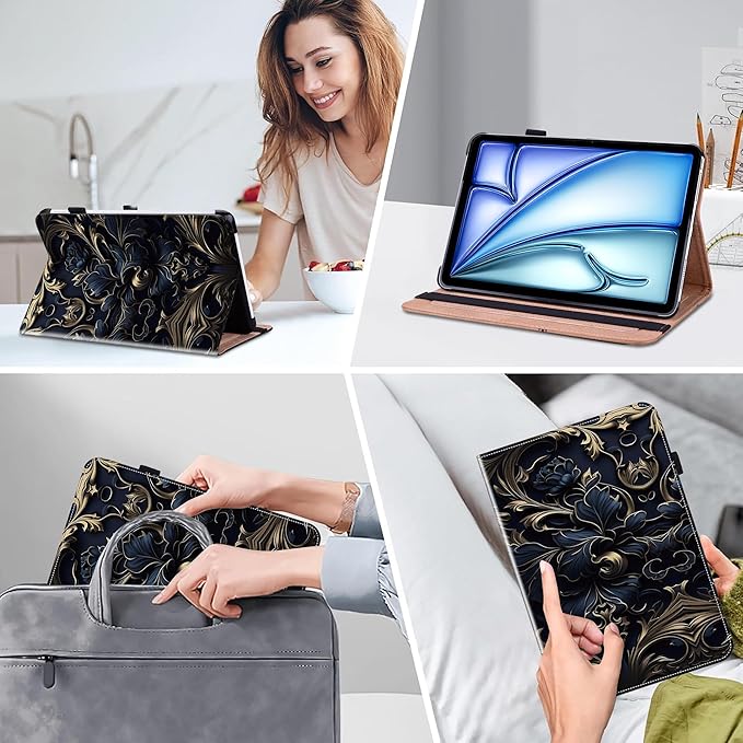 Compatible with iPad Air 11 Inch Case 8th/7th/6th Generation (M4/M3/M2) 2026/2025/2024, for iPad Air 5th/4th Generation Case 10.9 Inch 2022/2020 with Pencil Holder & Card Slots - Blue Flower
