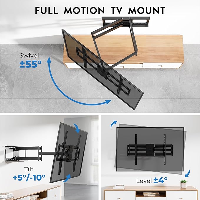 Heavy Duty TV Wall Mount with Extra Long Extendable Arm for 60–110 Inch TVs, Holds Up to 275lbs, Full Motion Bracket with Corner Swivel and Tilt, Max VESA 800x600mm, Fits 24" Studs, Wide Compatibility
