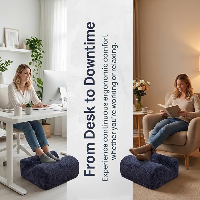 Ergonomic FootstoolTwo-Way Tilt Design with Heel & Arch SupportWide Non-Slip Foam Footrest with 3-Point Support, Removable Washable Cover for Office/Home, for Prolonged Sitting & Under-Desk Use