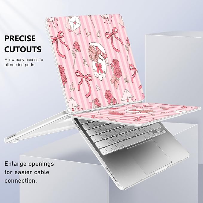 Case for 2026 MacBook Neo 13-inch Laptop with Liquid Retina Display, Release Model A3404, Sturdy Plastic Hard Shell Case + Keyboard Cover + Trackpad Film + Dust Plug, Roses & Rabbit & Stripe