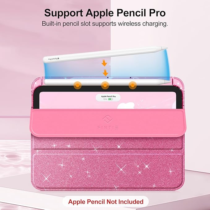 Fintie Slim Case for iPad Mini 7 (A17 Pro, 7th Generation) 2024 / iPad Mini 6 (6th Gen) 8.3 Inch - [Built-in Pencil Holder] Glittering Sparkly Shockproof Cover w/Shiny Clear Back Shell, Pink